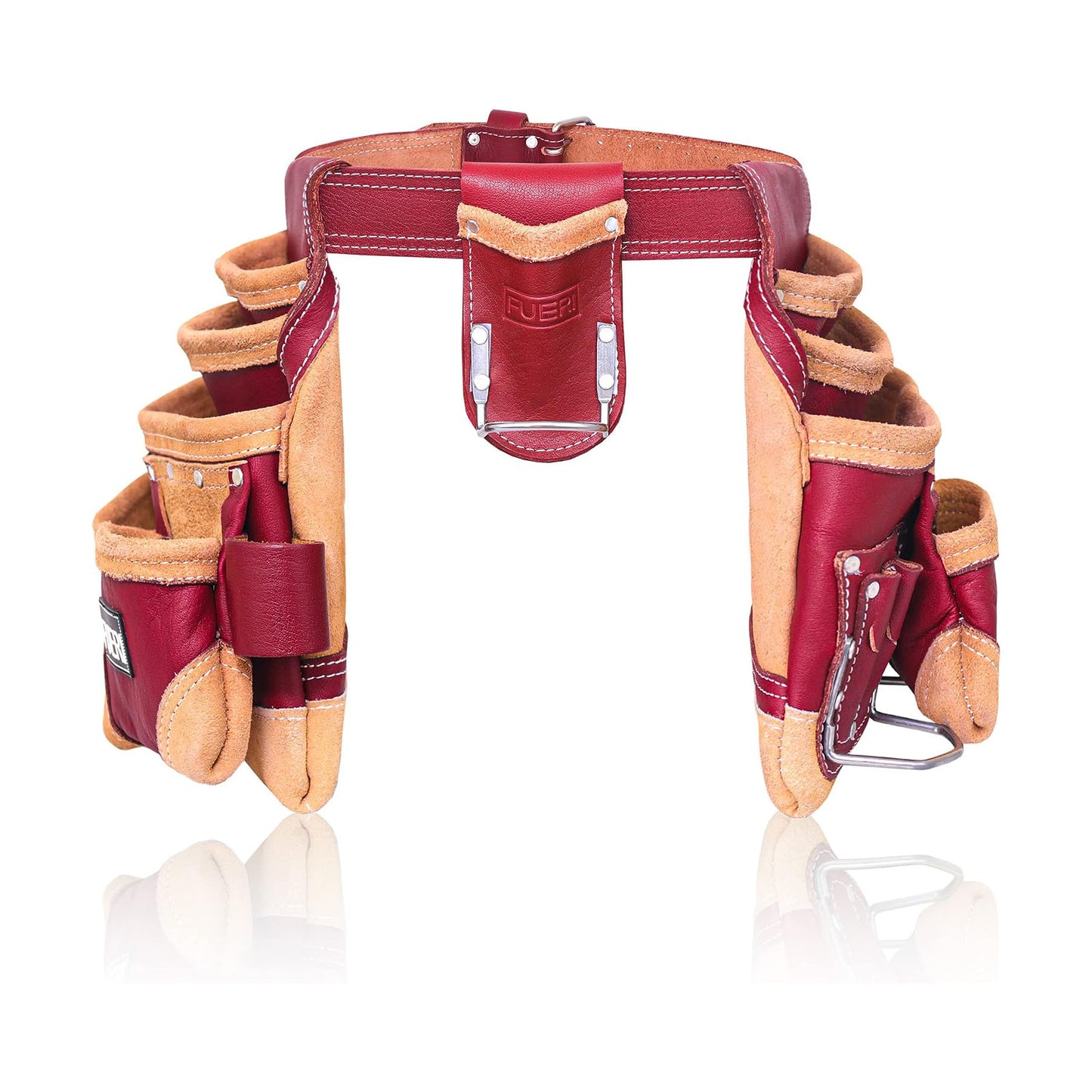FEURI 10 Pocket Maroon Leather Tool Pouch with Suspender