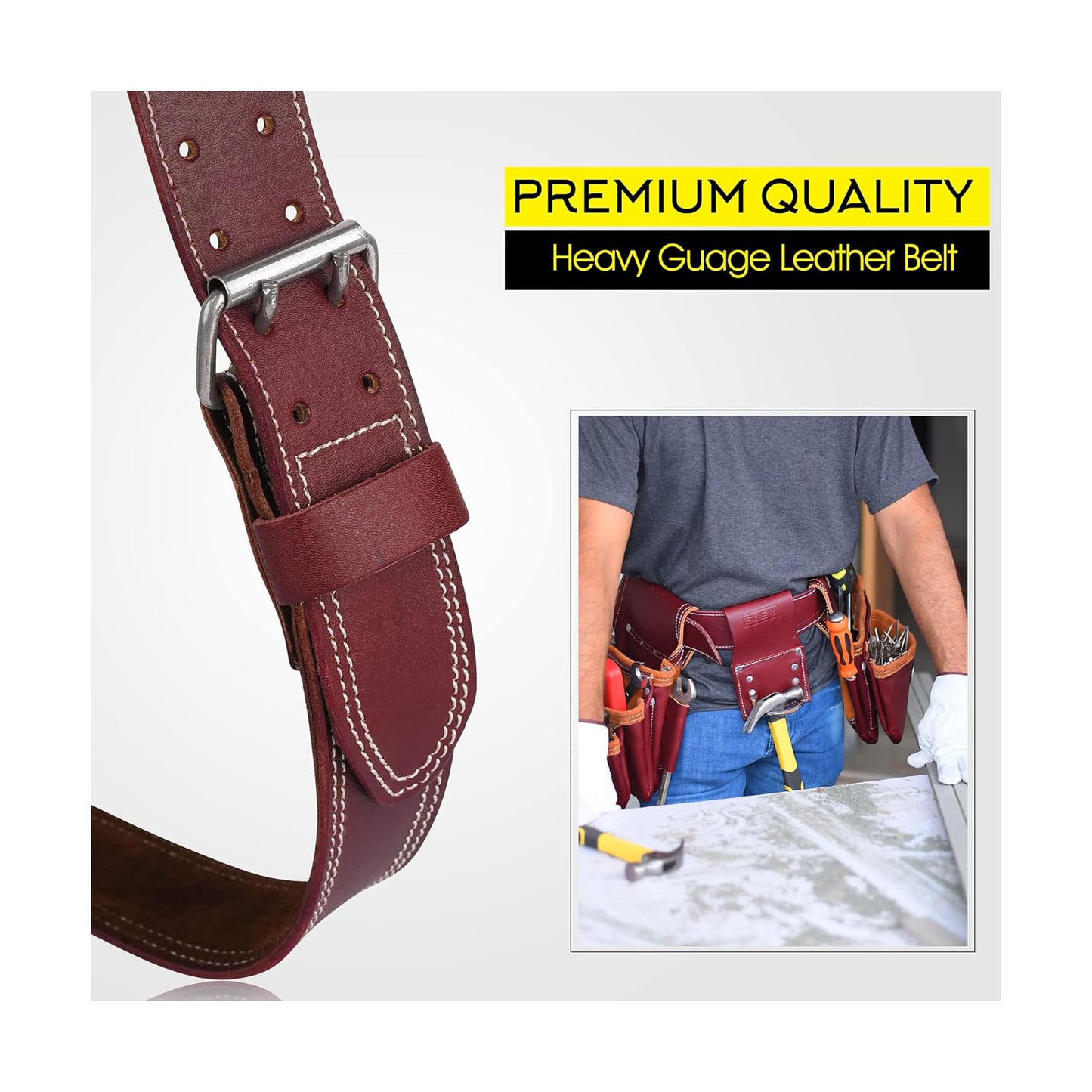 FUERI Premium Quality Leather Work Belt (Maroon)