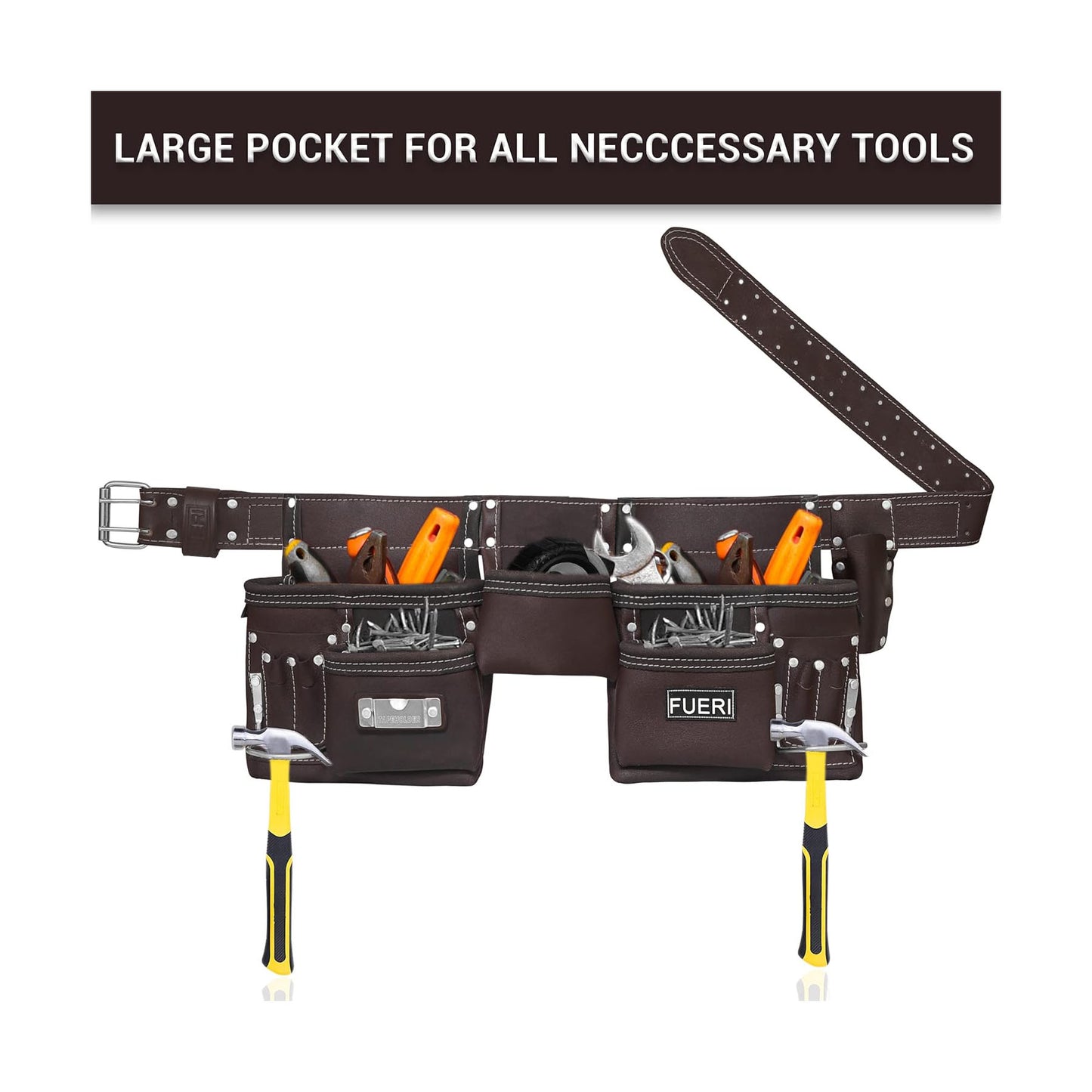 FUERI Heavy Duty 11-Pocket Tool Belt (Chocolate)
