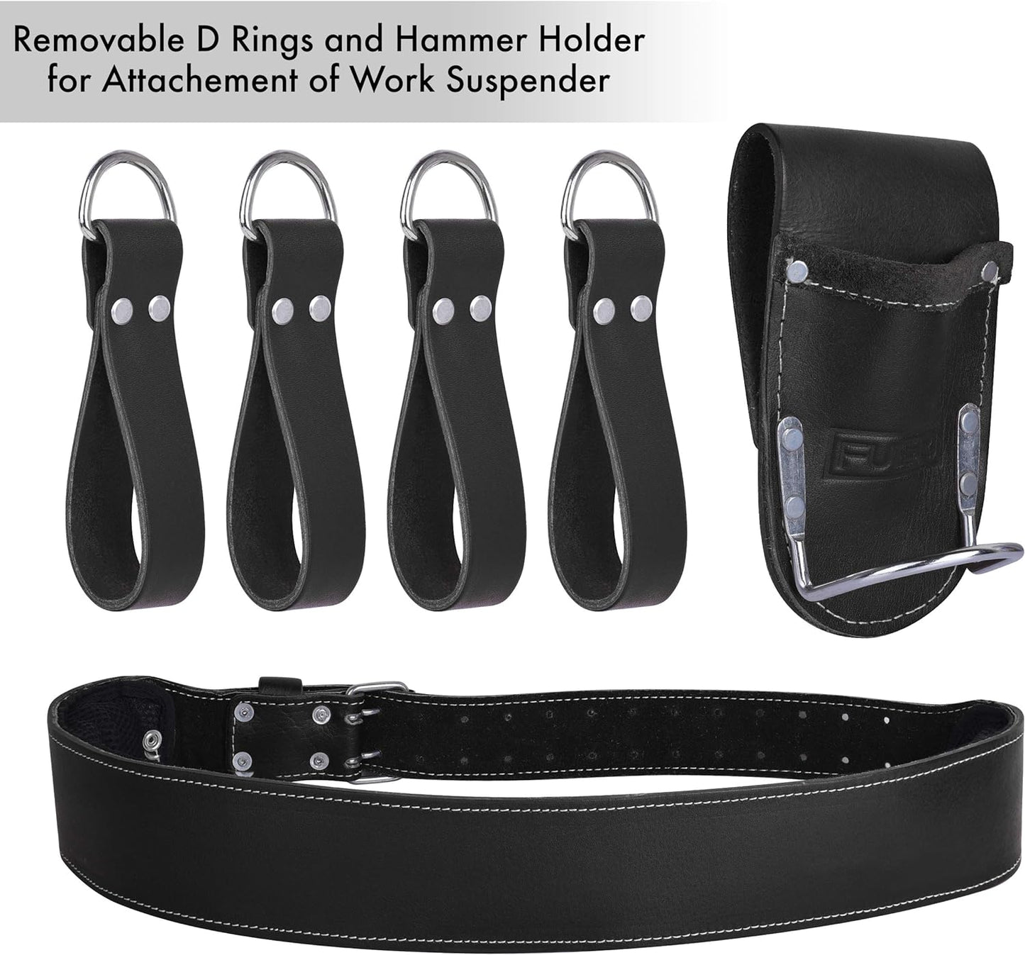 19 Pocket Black Leather Tool Belt With Suspender