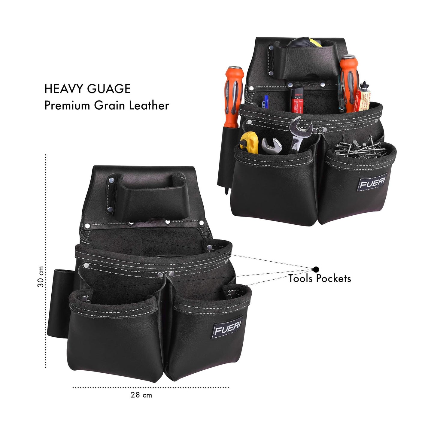 FUERI Heavy Duty 19-Pocket Leather Tool Belt