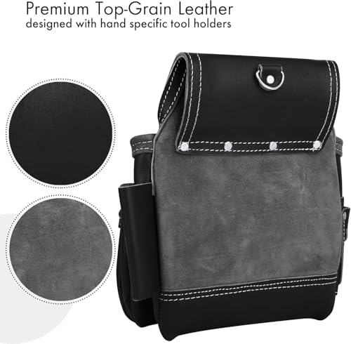 17 Pocket Black Leather Tool Belt With Suspender