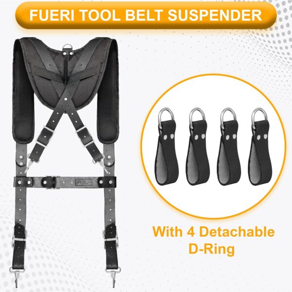 19 Pocket Adjustable Leather Tool Belt with Suspenders for Carpenters, Electricians & Framers