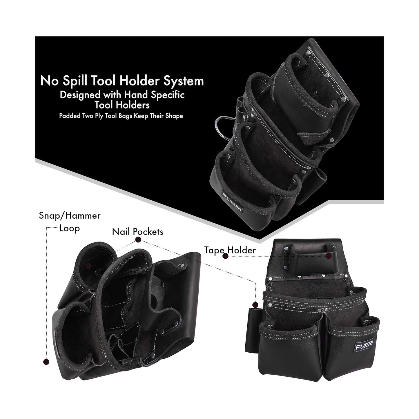 FUERI Heavy Duty 19-Pocket Leather Tool Belt