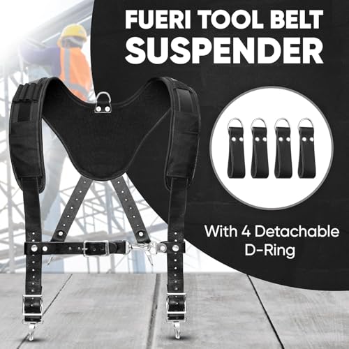 17 Pocket Black Leather Tool Belt With Suspender