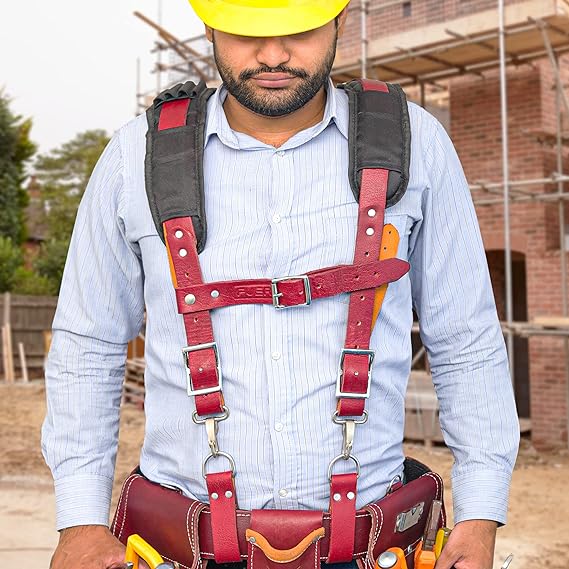 FEURI 10 Pocket Maroon Leather Tool Pouch with Suspender