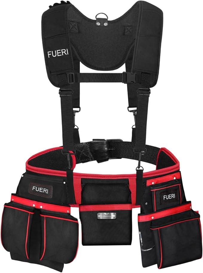 FUERI Cordura Tool Belt for Carpenters Heavy Duty Adjustable Tool Pouch Bag for Framers with Non-Padded Detachable Work Belt and a Free Hammer Holder. (Tool Belt Set)
