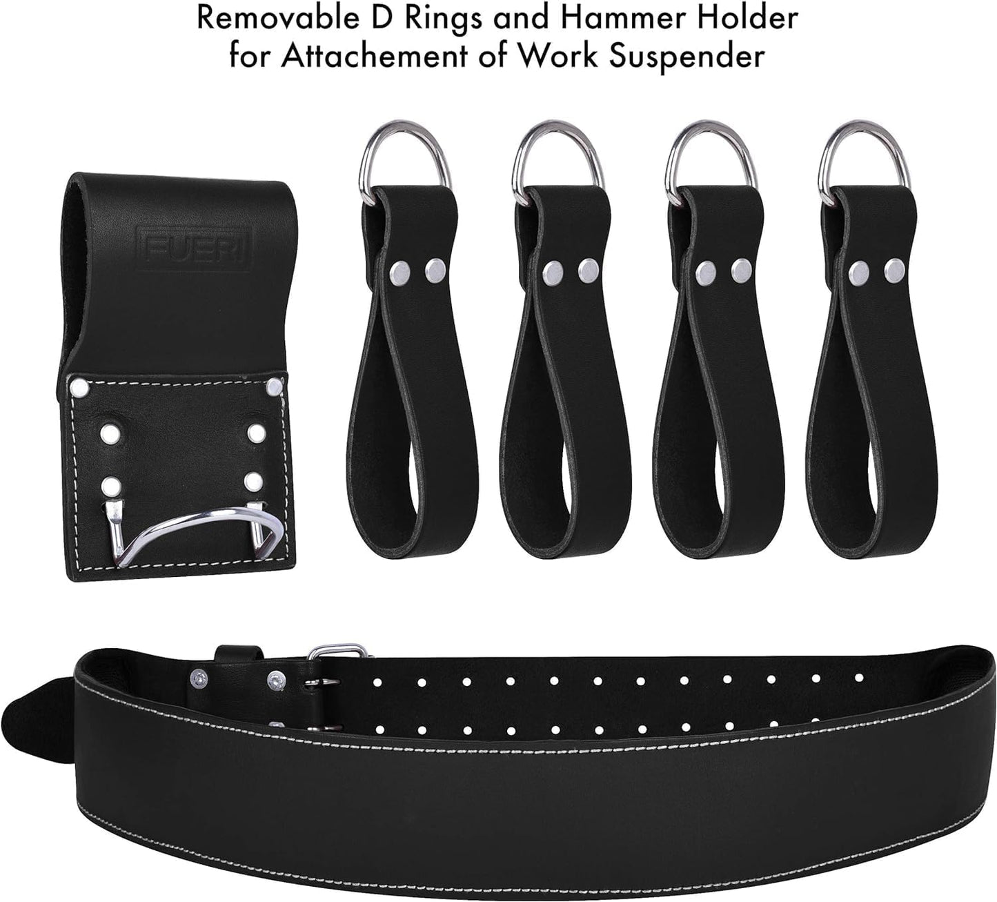 17 Pocket Black Leather Tool Belt with Padded Shoulder Suspender