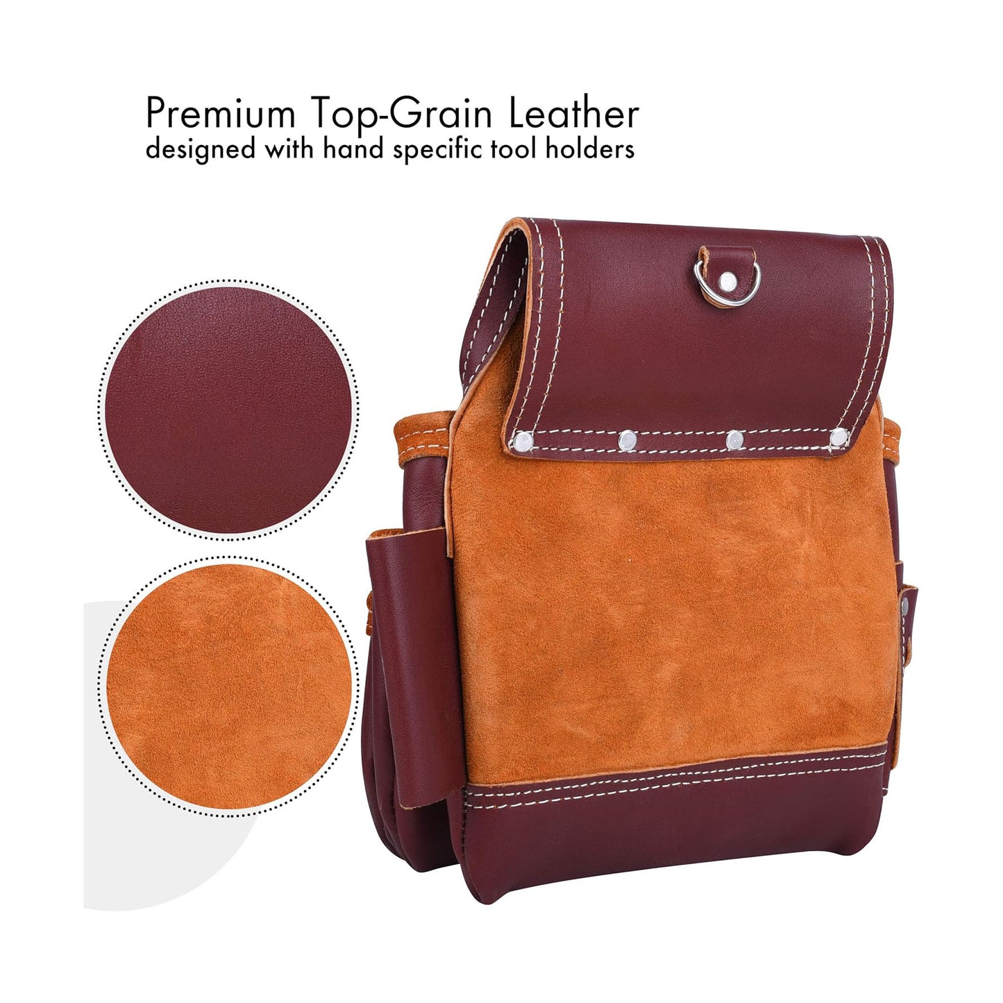 FUERI Framers Combo Tool Belt : Heavy Duty Leather Rig with 17 Pockets (Maroon)