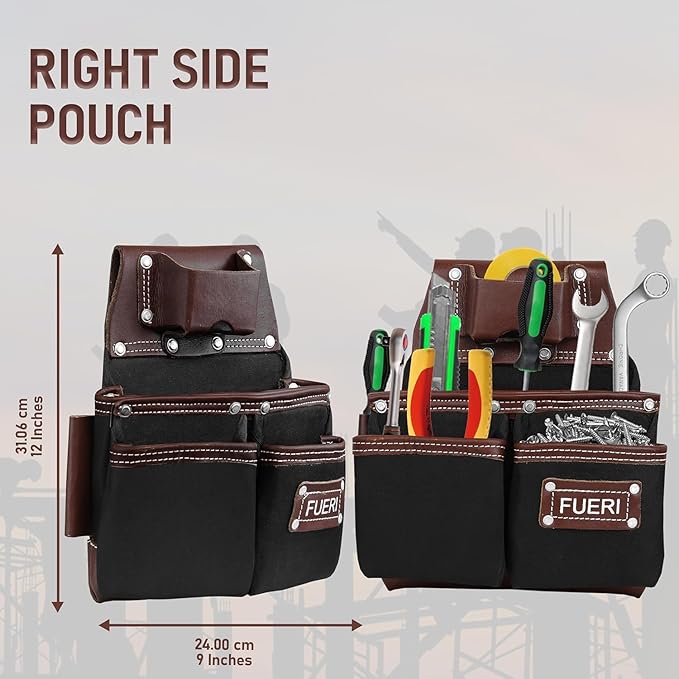 19 Pocket Chocolate Nylon & Leather Tool Belt with Black Suspender