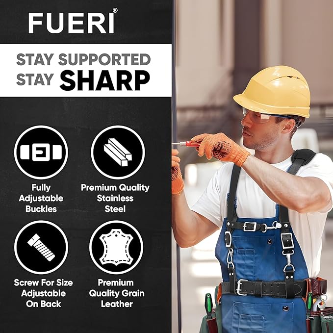 FUERI 19 Pocket Beige/Black Nylon Tool Belt With Suspender