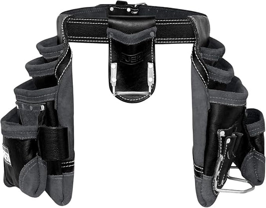 FUERI Leather Tool Belt Bag Men Pouch Heavy Duty Tools Pouches Organizer for Carpenter Construction Electrician Belts Bags Holder (16 Pocket Black, Adjustable)