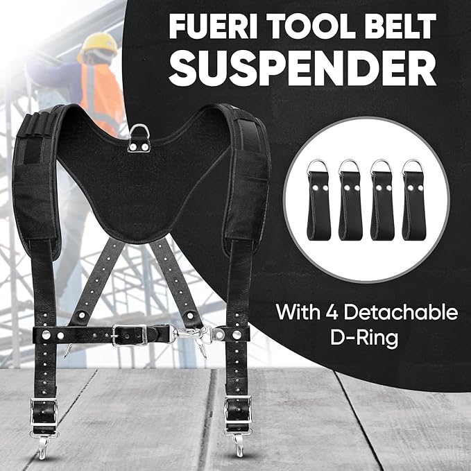 FUERI 19 Pocket Beige/Black Nylon Tool Belt With Suspender