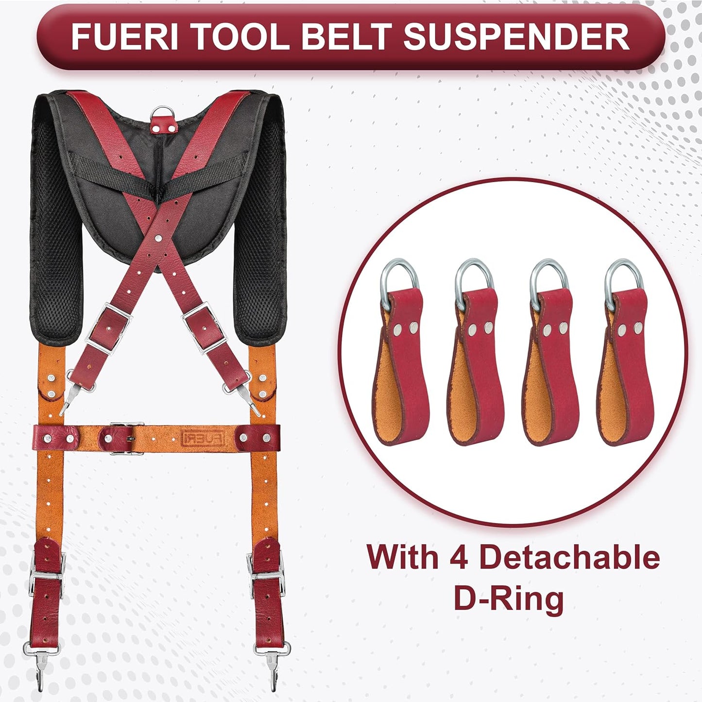 FUERI Leather Tool Belt with Suspender: Heavy Duty 17-Pocket Tool Bag (Tool Kit)