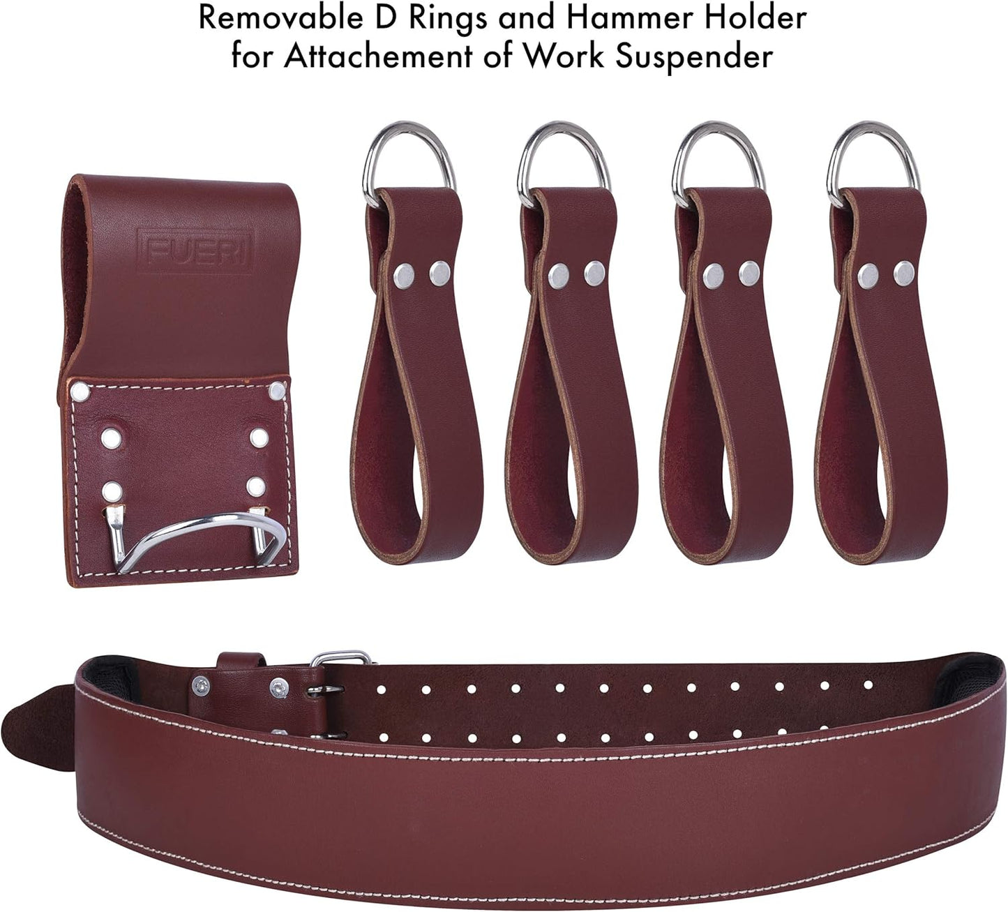 17 Pocket Maroon Leather Tool Belt with Padded Shoulder Suspender