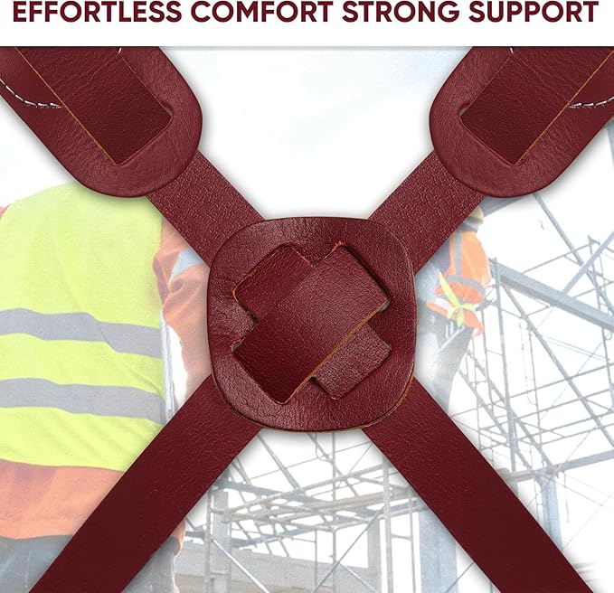 19 Pocket Maroon Leather Tool Belt With Padded Shoulder Suspender Bundle