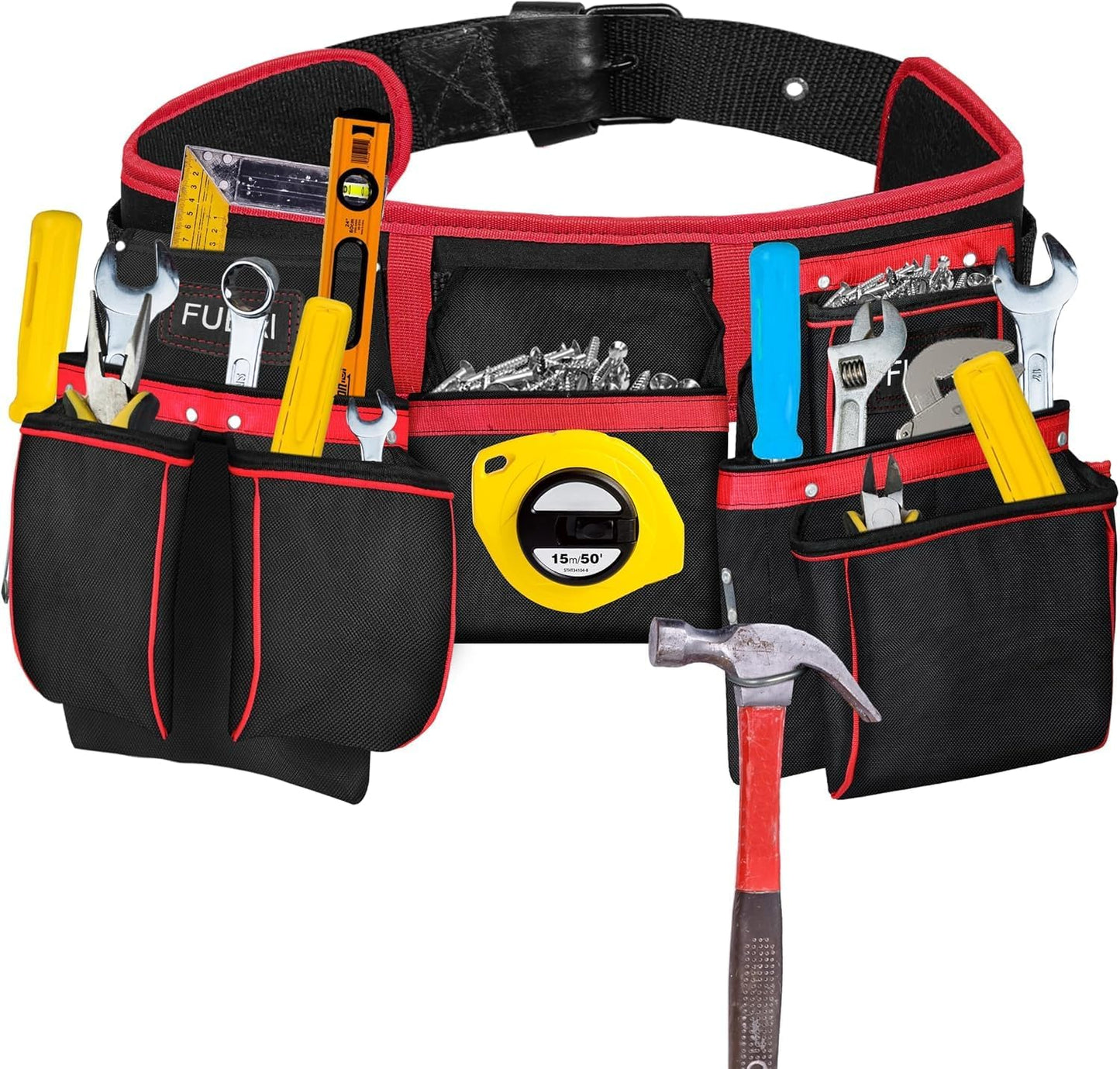 FUERI Nylon 23 Pocket Tool Belt Bags for Men, Heavy Duty Tool Pouches Set with Belt for Carpenters, Framers, Electricians & HVAC professionals.