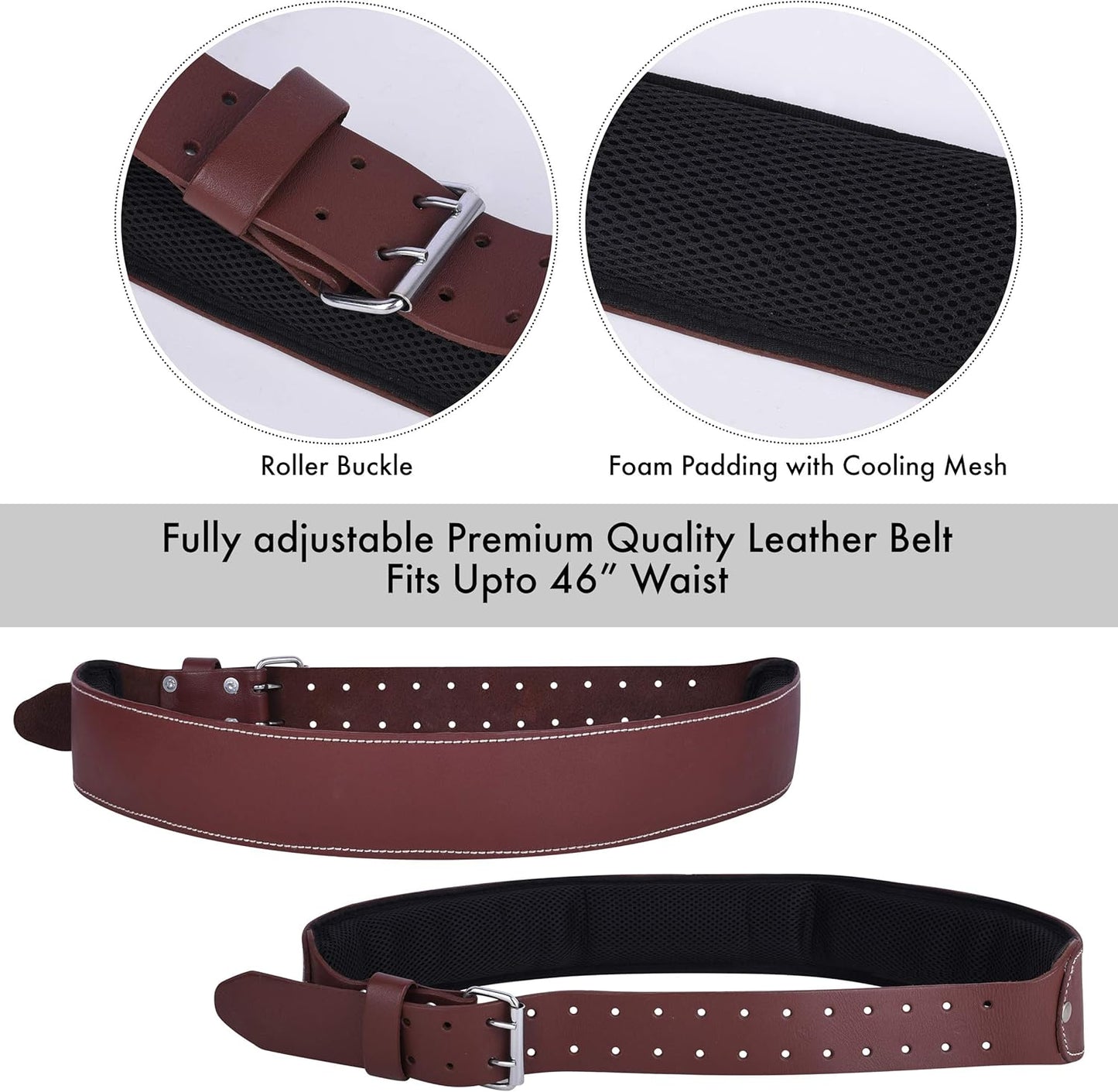 17 Pocket Maroon Leather Tool Belt with Padded Shoulder Suspender