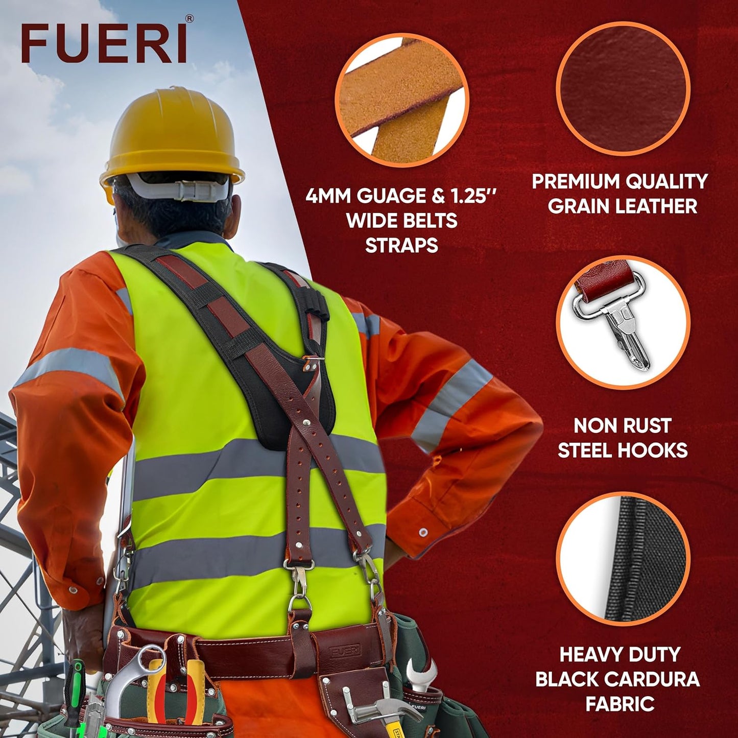 FUERI Tool Belt Suspender with 4 Detachable D-Loops