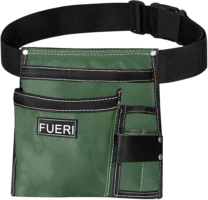 FUERI Tool Belt Bag Pouch 10 Pocket Men Nylon Tools Belts Pouches for Construction Carpenter Electrician Framing Welding Ironwork Adjustable Single Side - Black