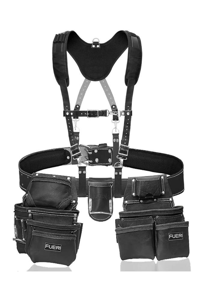 19 Pocket Maroon Leather Tool Belt with Suspender