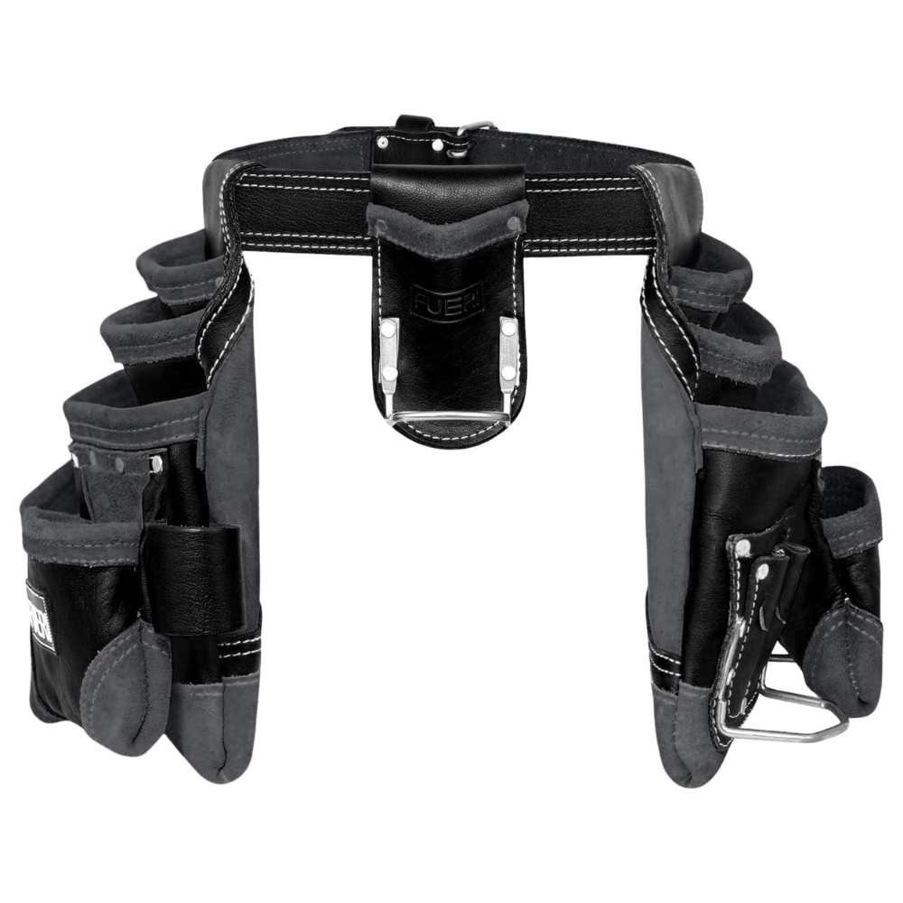 16 Pocket Heavy Duty Black Leather Tool Belt for Men | Fueri