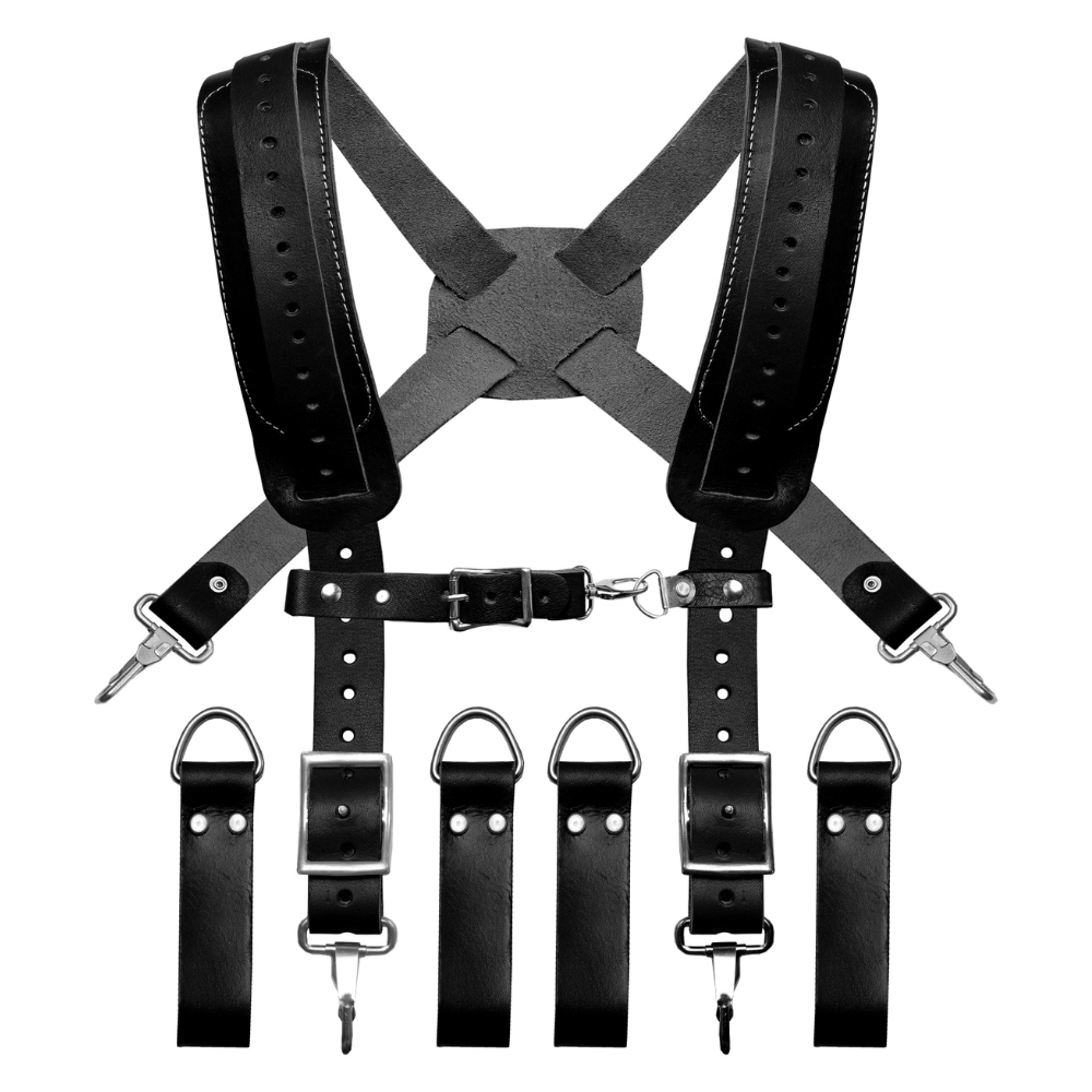 FUERI Leather Tool Belt Suspeders for Men Heavy Duty Construction Carpenter Electrician Pouch Bag Belts Harness