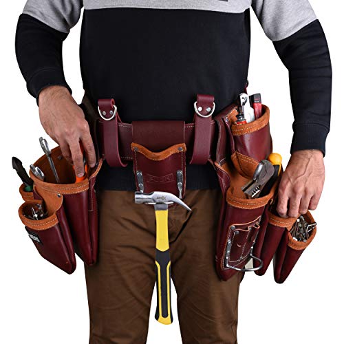 19 Pocket Maroon Leather Tool Belt with Suspender