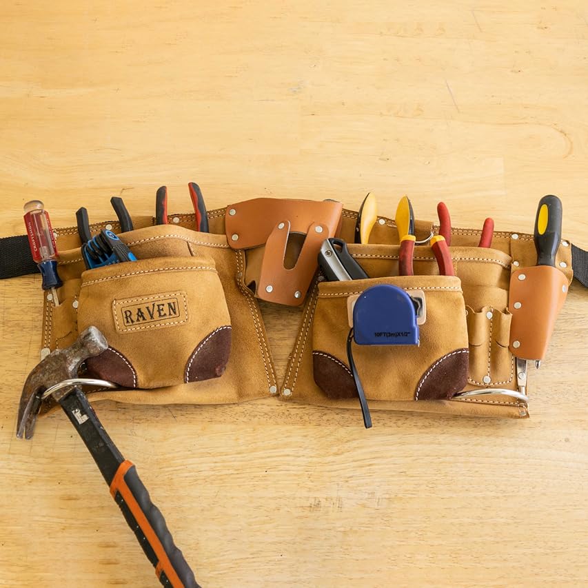 FUERI Heavy Duty 11-Pocket Tool Belt (Chocolate)