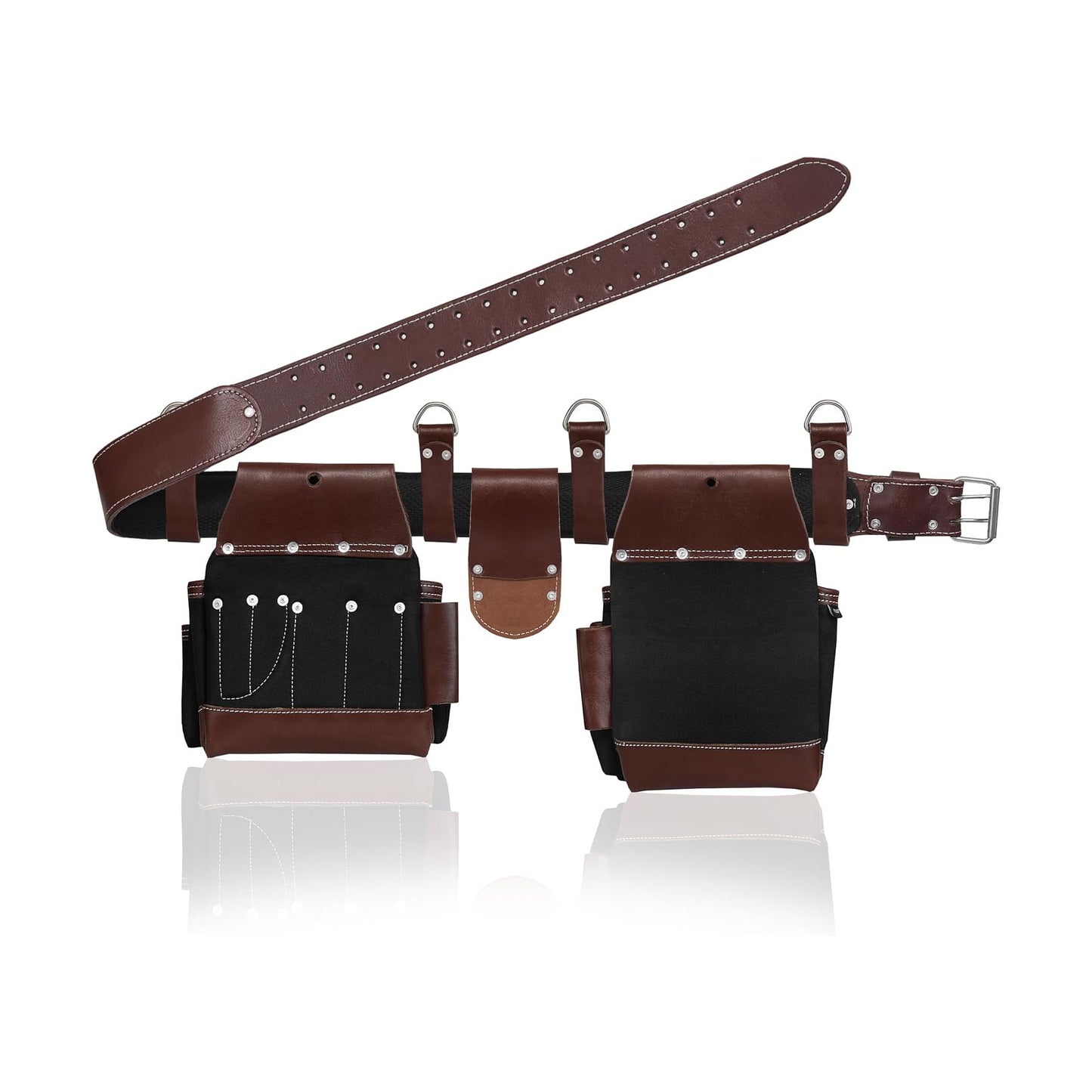 FUERI Nylon & Leather Tool Belt | Heavy Duty 19 Pockets with Foam Padded Belt & Suspenders Loops for Carpenters, Framers, Electricians