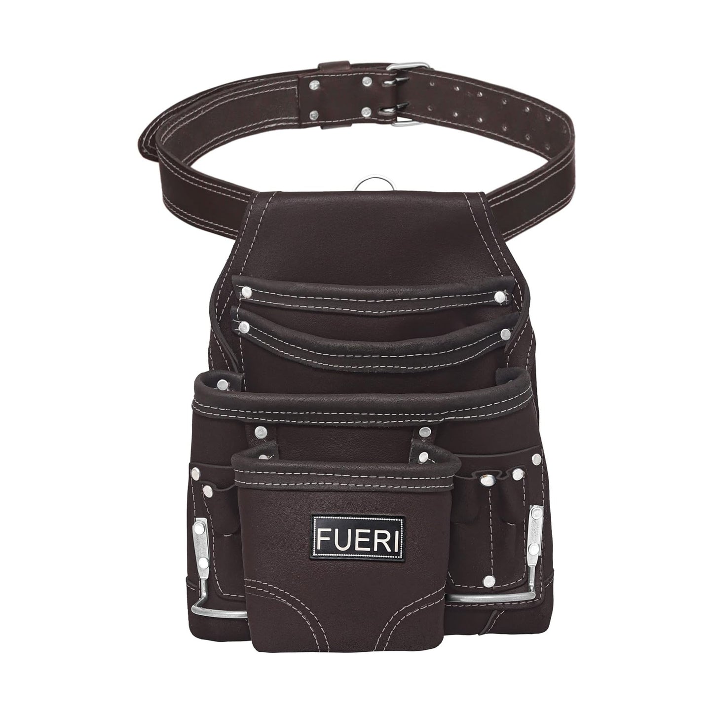 Fueri 10-Pocket Leather Tool Pouch with Belt (Chocolate)