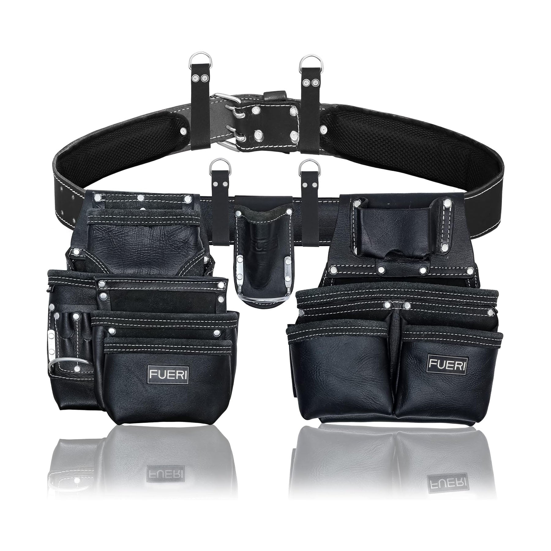 Black grain leather tool belt for men and women