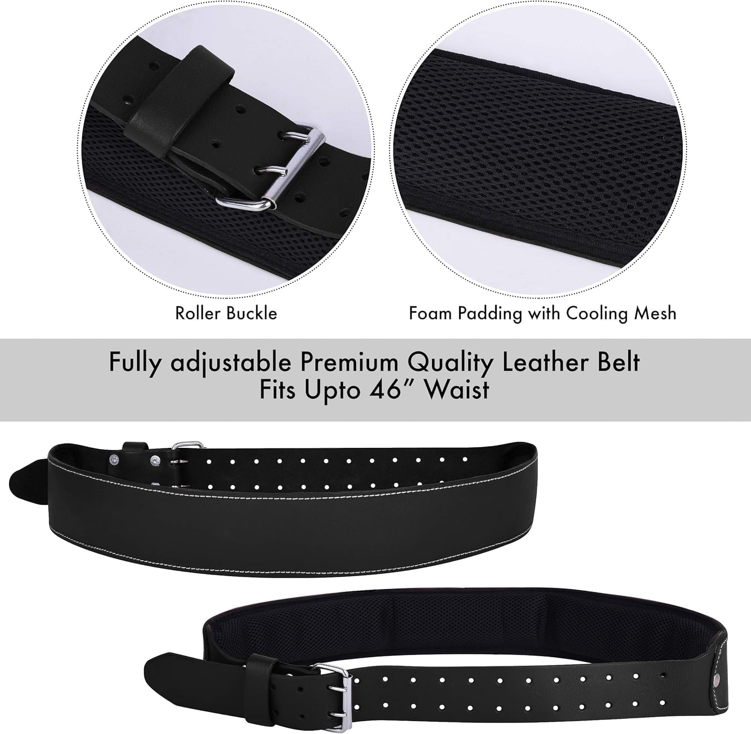 FUERI tool belt material detail showing 4mm full-grain leather and color options
