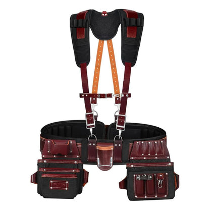 26 Pocket Padded Leather Tool Belt with Suspenders for Carpenters, Electricians & Framers