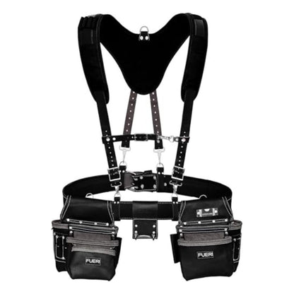 17 Pocket Black Leather Tool Belt With Black foam padded Suspender