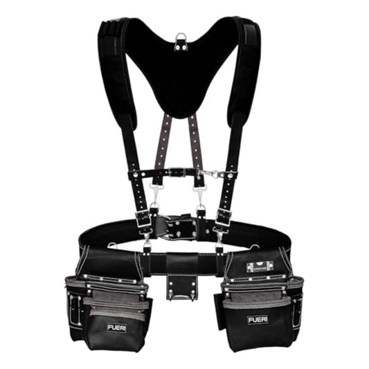 17 Pocket Black Leather Tool Belt With Black foam padded Suspender