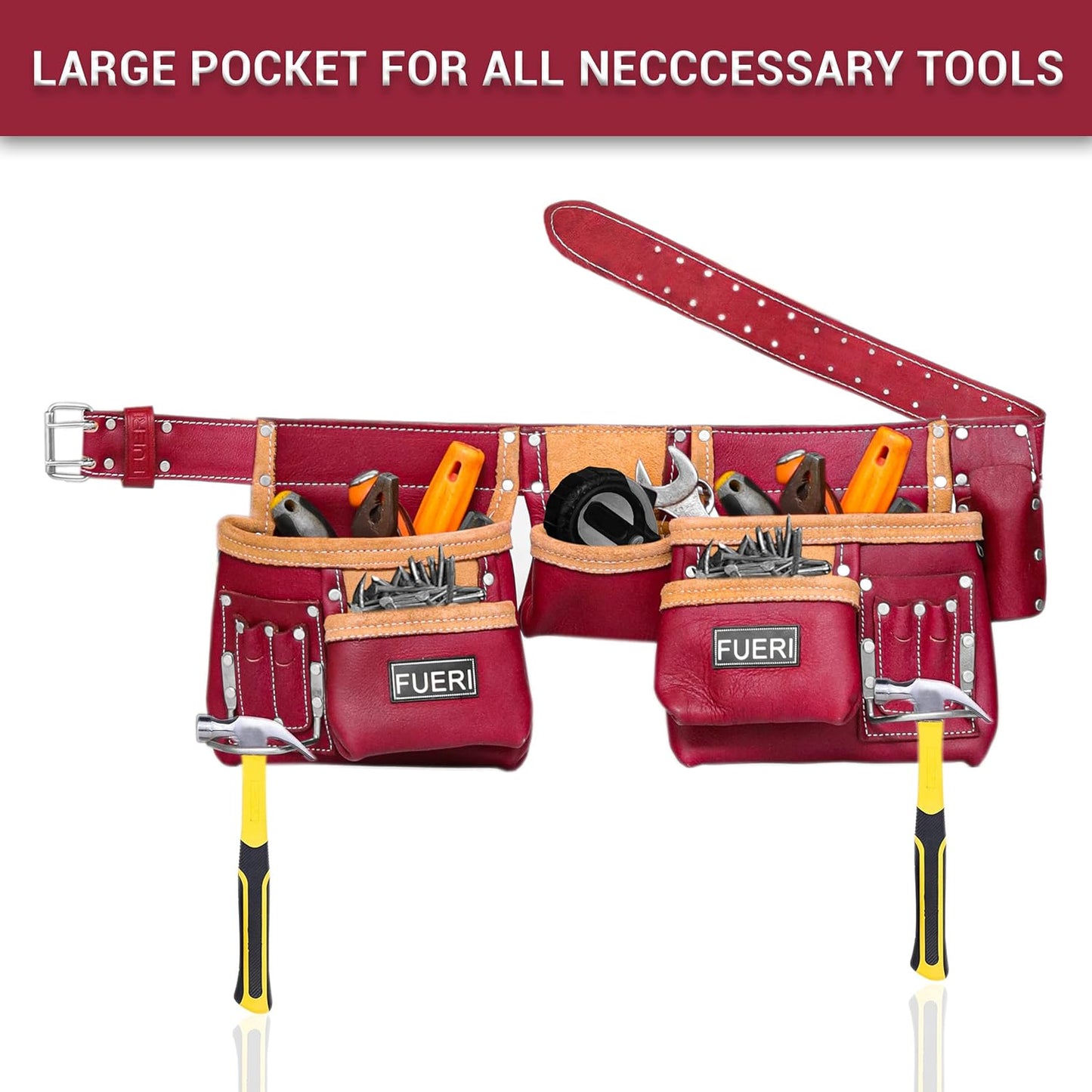 Fueri Heavy Duty Tool Belt with 16 Pockets