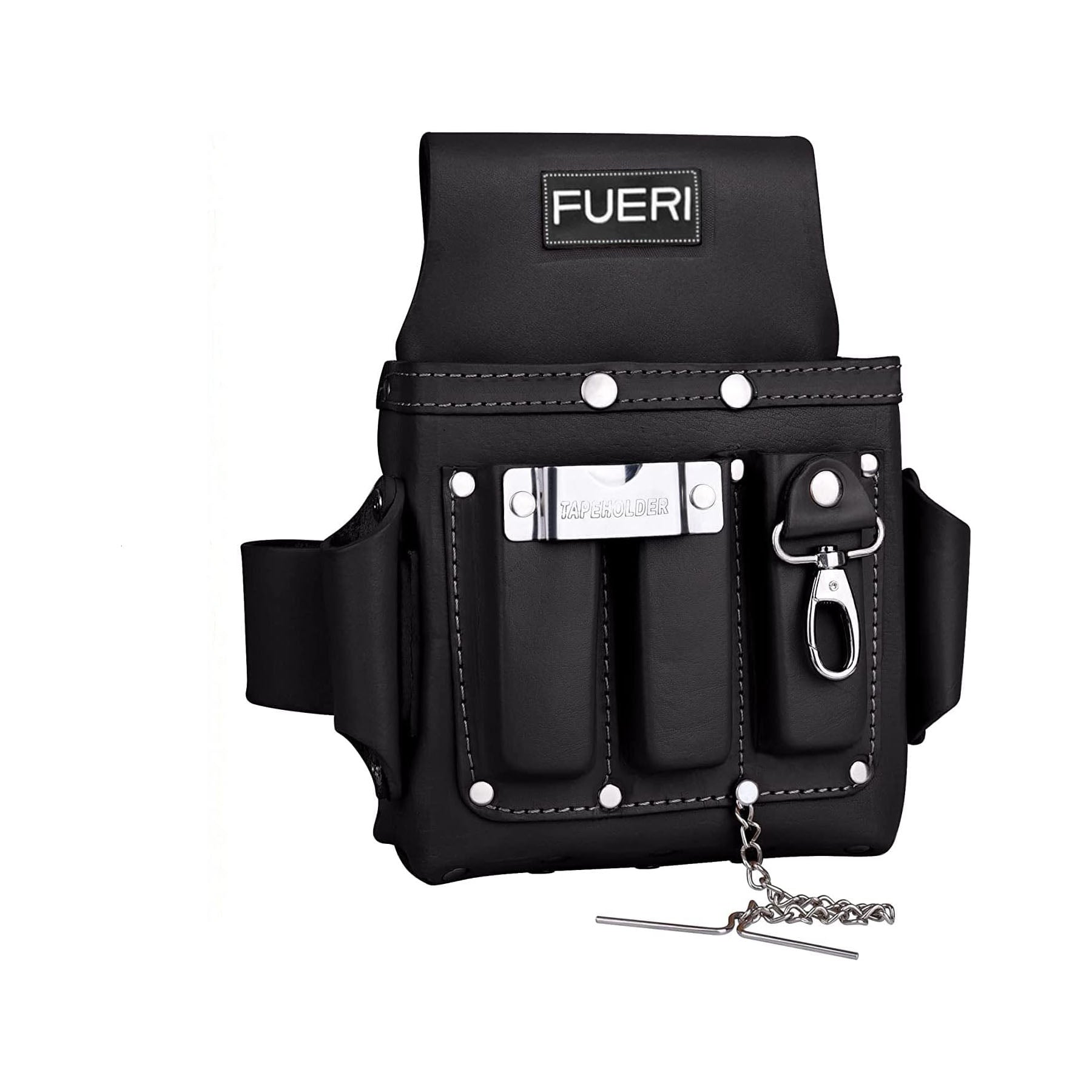 fueri 4 pocket black leather tool pouch front view