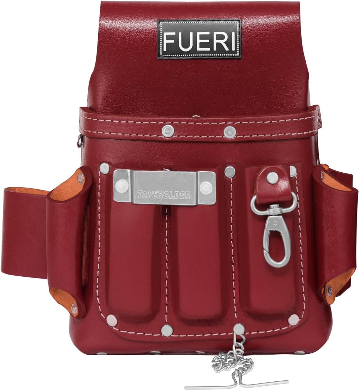 fueri 4 pocket maroon grain leather tool pouch front view