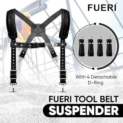 FUERI Leather Tool Belt With Suspender Heavy Duty Carpenter Construction Electrician Pouches Bags Holder Organizer Set
