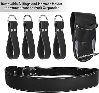 FUERI Leather Tool Belt With Suspender Heavy Duty Carpenter Construction Electrician Pouches Bags Holder Organizer Set