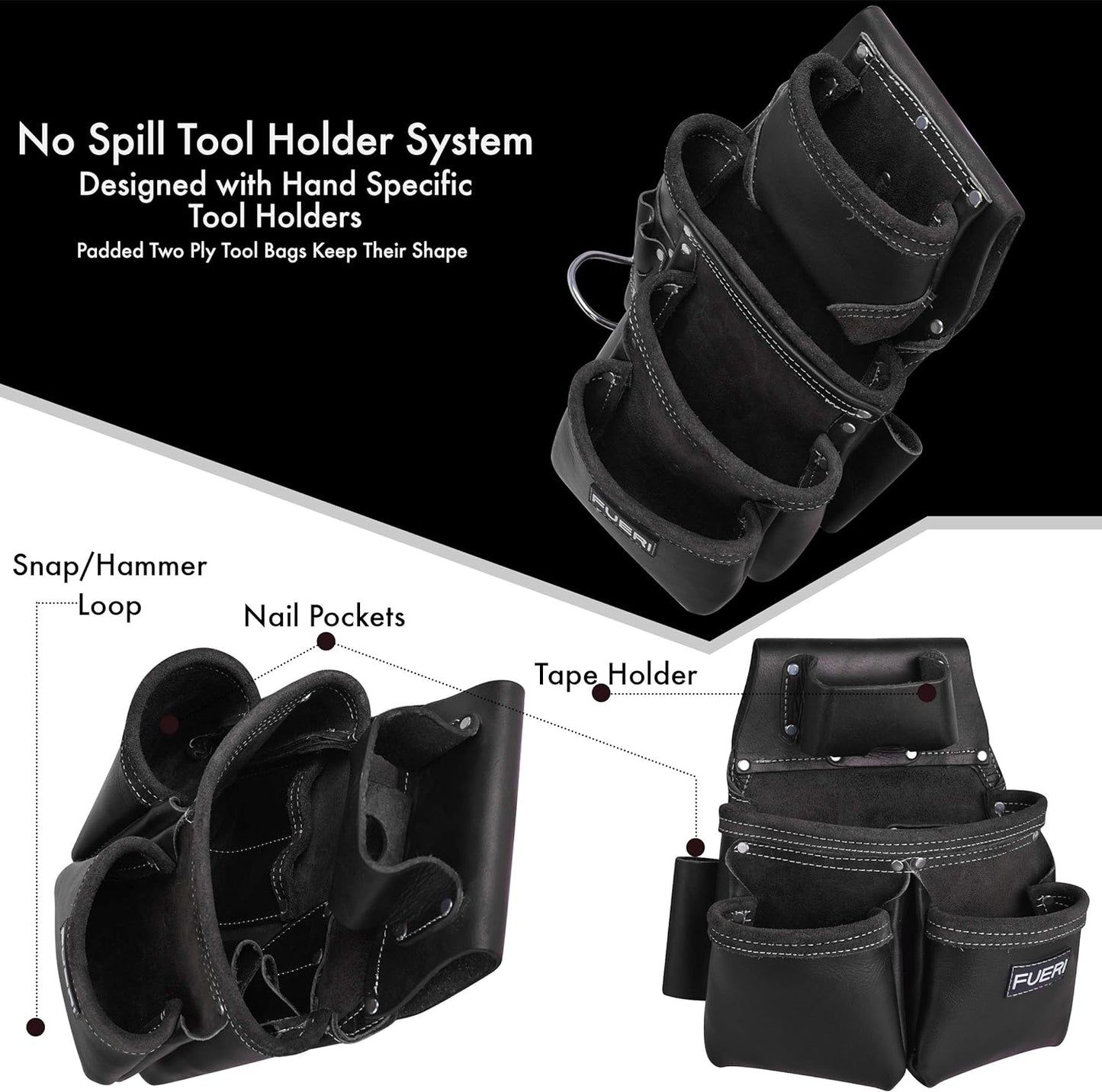 Fueri Heavy Duty 19-Pocket Leather Tool Belt with Suspender (Tool Kit)