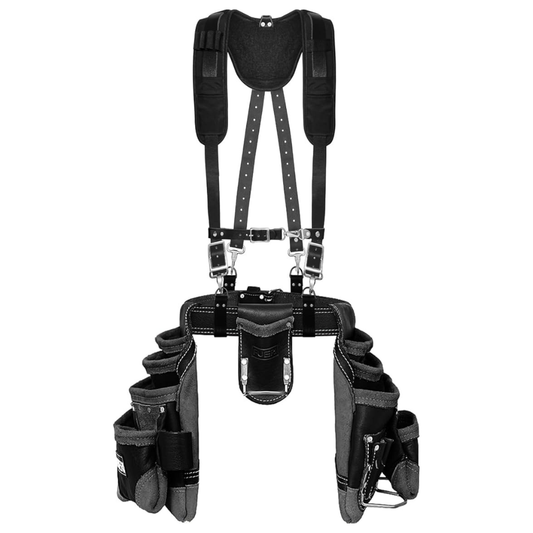 16 Pocket Pro Framing Leather Tool Belt with Suspenders for Carpenters, Framers & Construction Pros