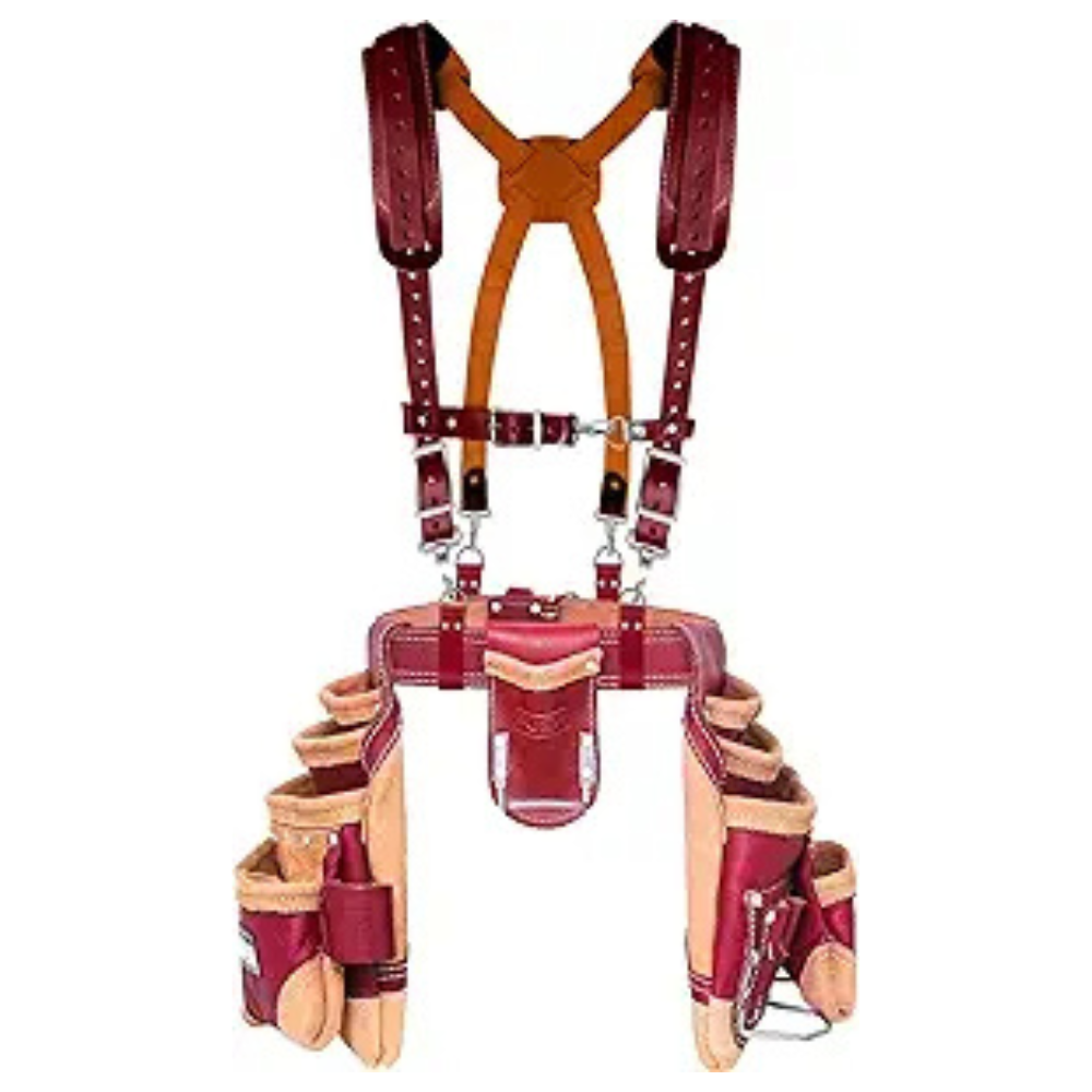 16 Pocket Pro Framing Leather Tool Belt with Suspenders for Carpenters, Framers & Construction Pros
