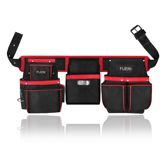 FUERI 23-Pocket Heavy Duty Cordura Nylon Tool Belt and Pouches Black and Red