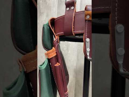 19 Pocket Green Nylon and Maroon Leather Tool Belt with Suspenders for Carpenters, Framers & Construction Pros