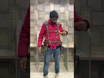 19 Pocket Green Nylon and Maroon Leather Tool Belt with Suspenders for Carpenters, Framers & Construction Pros