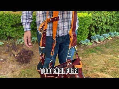 19 Pocket Adjustable Leather Tool Belt with Suspenders for Carpenters, Electricians & Framers